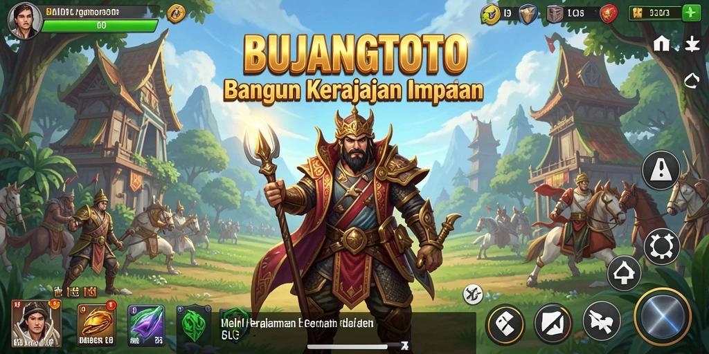 Tampilan gameplay menarik dari BUJANGTOTO dengan berbagai bangunan dan karakter.