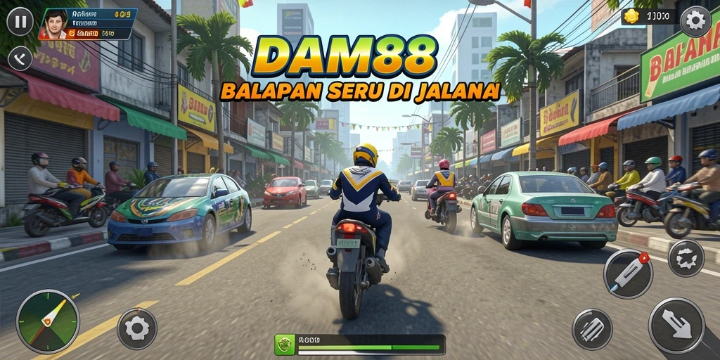 Tampilan gameplay seru dalam DAM88 dengan mobil balap tercepat.