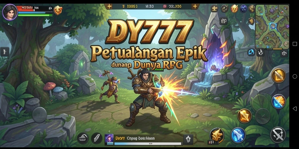 Screenshot utama DY777 menunjukkan gameplay RPG yang mendebarkan dan karakter yang beragam.