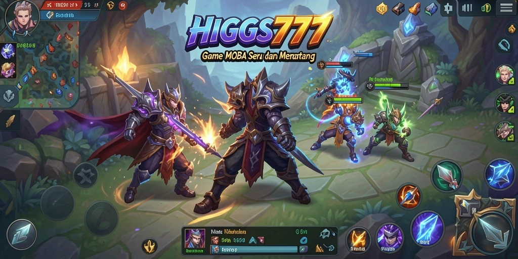 Screenshot gameplay HIGGS777 yang penuh aksi dan strategi MOBA.