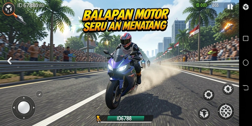 Screenshot ID6788 menampilkan serunya balapan motor di lintasan yang menantang.