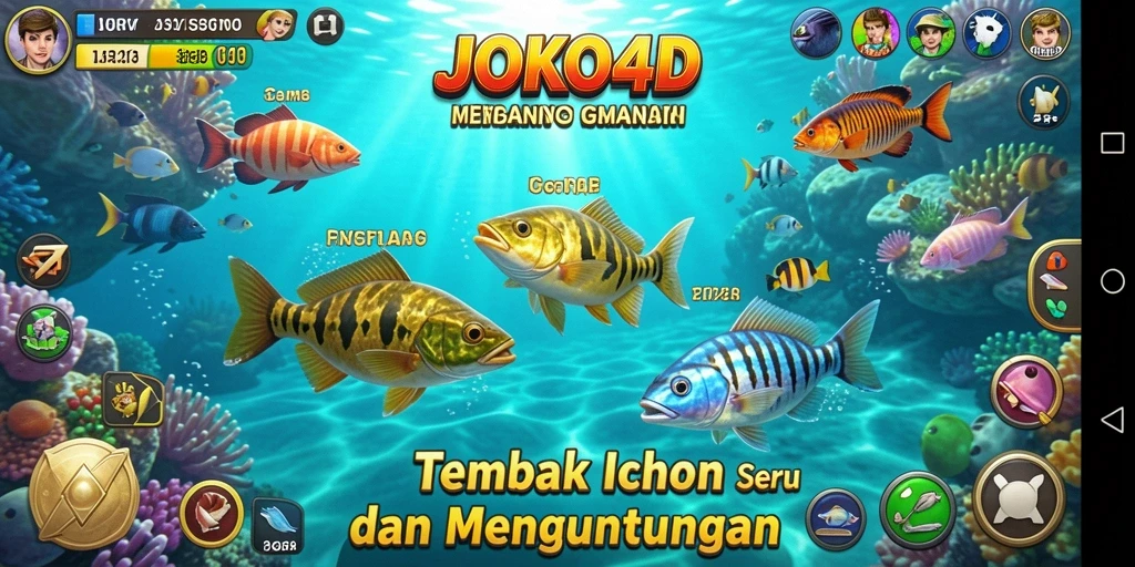 Tampilan gameplay JOKO4D dengan aksi tembak ikan yang seru.