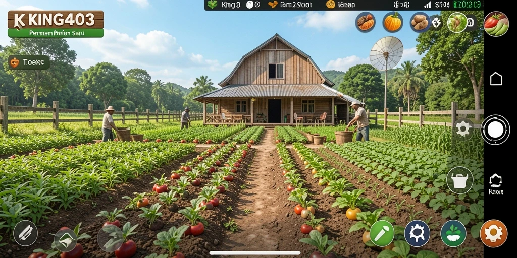 Screenshot KING403 menunjukkan petani yang sedang merawat kebun.