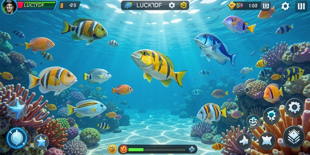 Tampilan gameplay Tembak Ikan yang penuh warna dan dinamis di LUCKYDF.