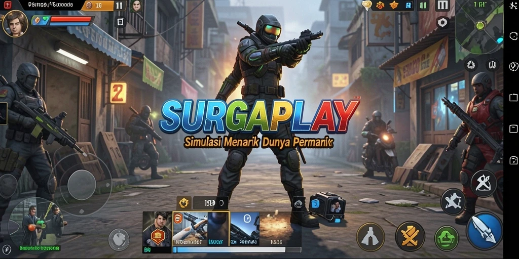 Tampilan gameplay SURGAPLAY menampilkan simulasi yang mendetail dan interaktif.